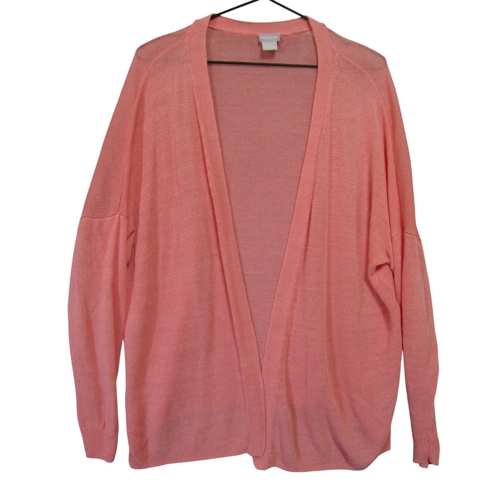Chico's Open Front Cardigan Womens 2 L Pink Excellent Linen Blend‎ Lightweight